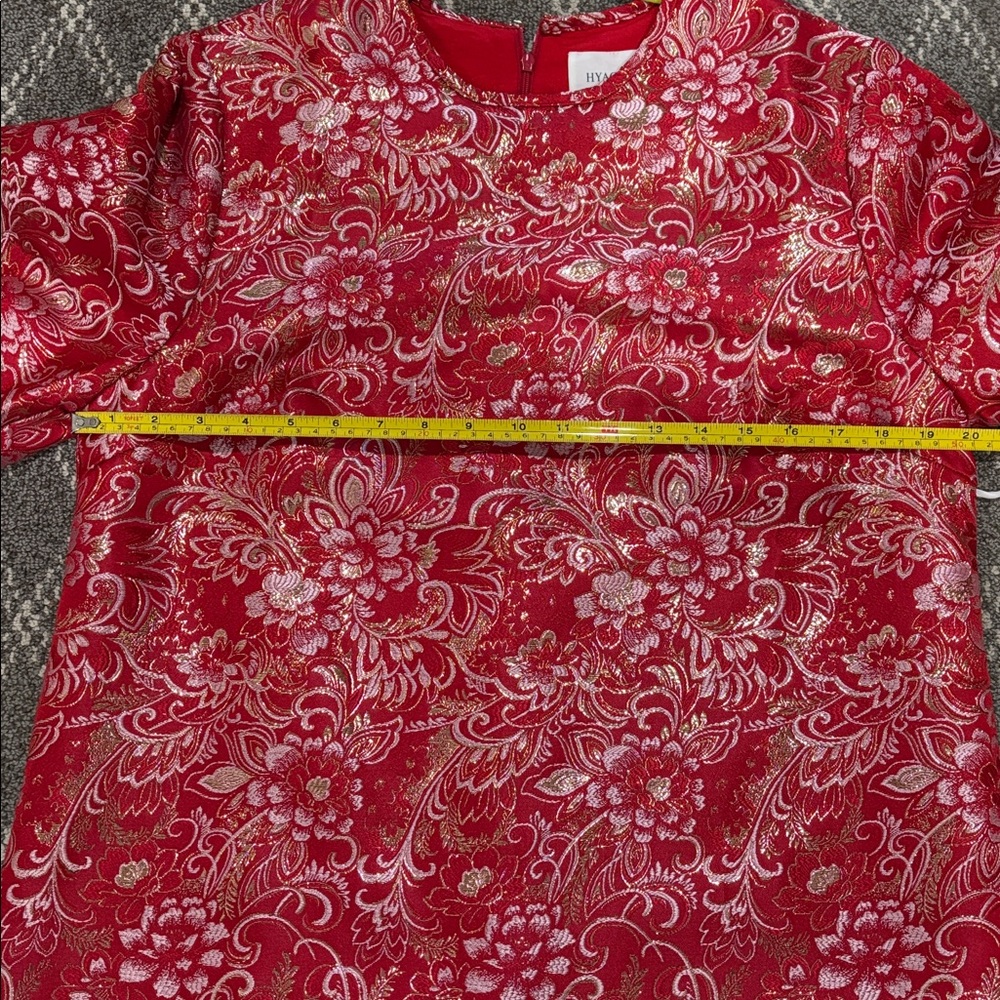 Hyacinth House Red Jacquard Janie Mini Dress ballon Sleeve NWT large - Picture 11 of 12